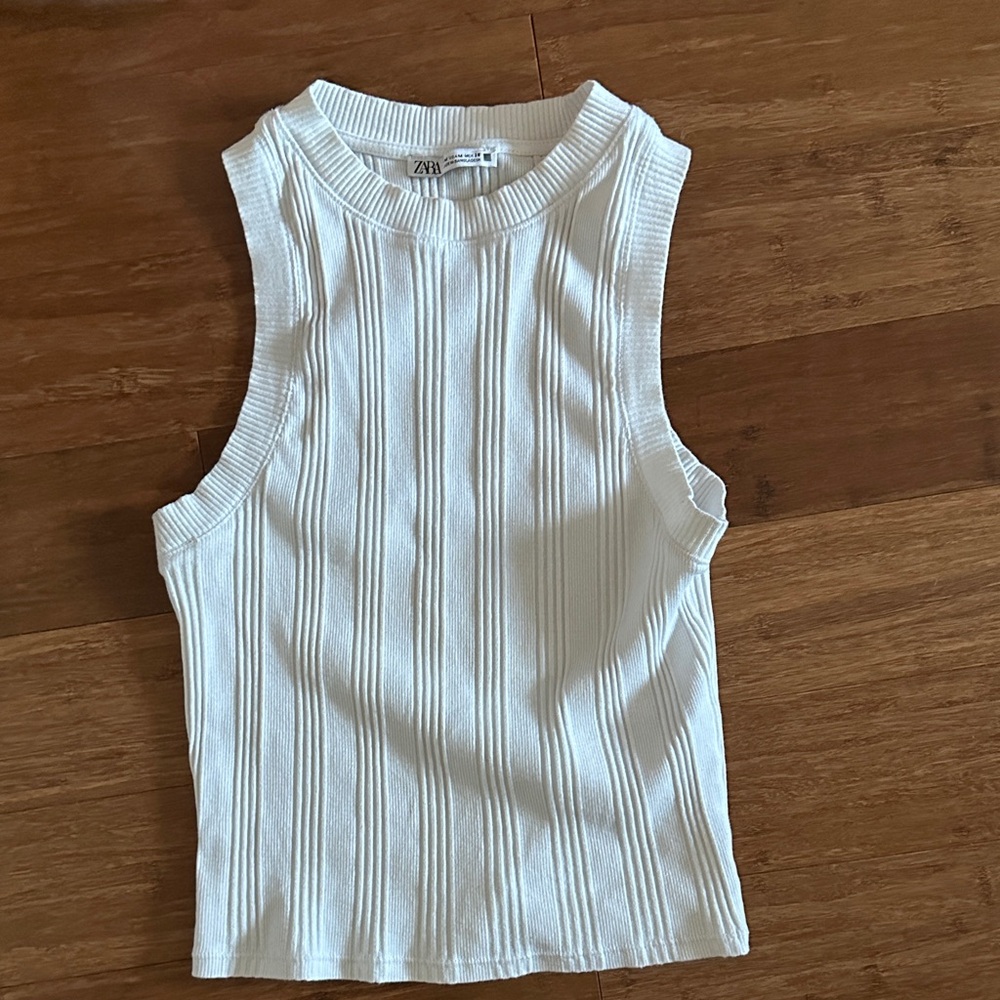 Zara Ivory Ribbed Tank Top